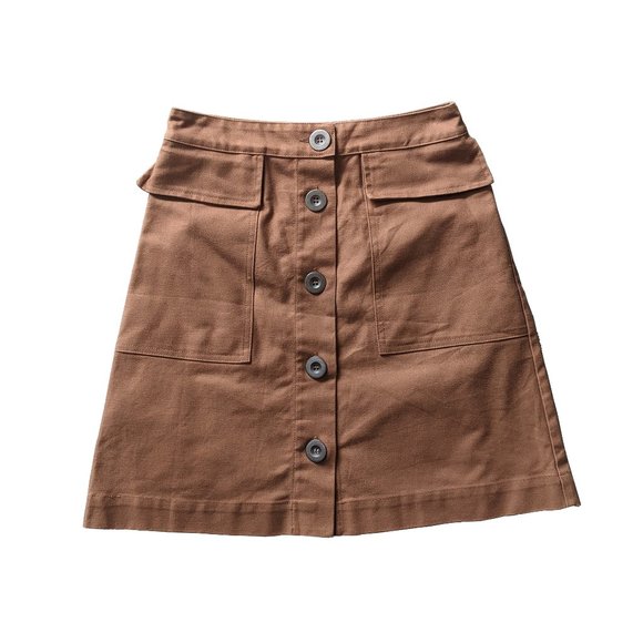 Like New Tan Cotton Button Down Skirt with Pockets - Picture 1 of 6